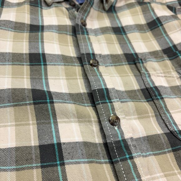 Brown + Blue Plaid Flannel Shirt Button Down Long Sleeve Vancl Camp Fall 175 96A - Picture 6 of 12